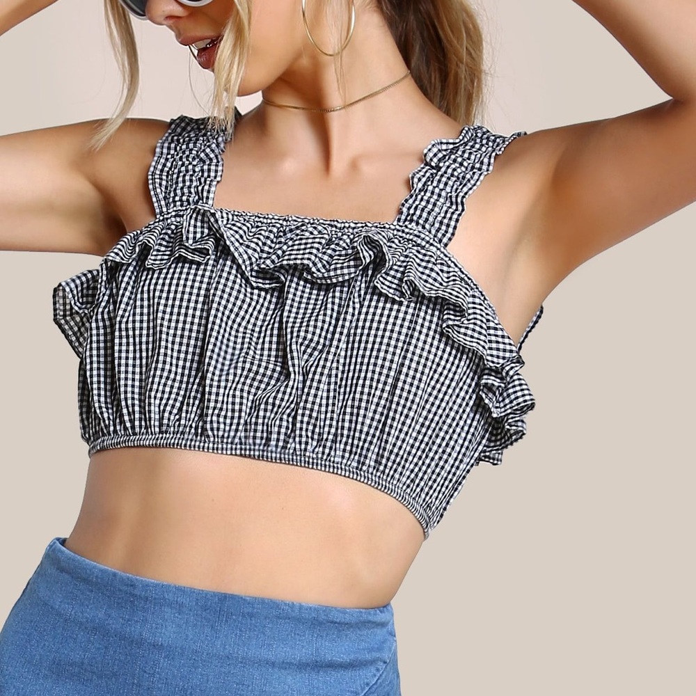 American Eagle - Gingham Checkered Strap Top